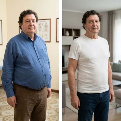 Prima e dopo la perdita di peso di un uomo.