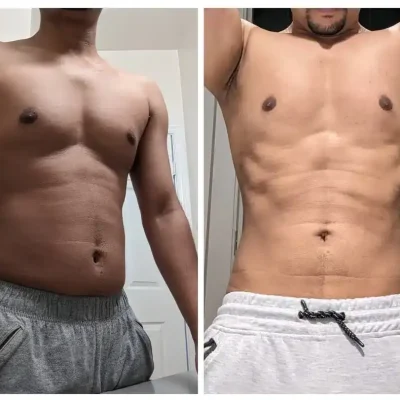 Prima e dopo la trasformazione del corpo muscoloso.
